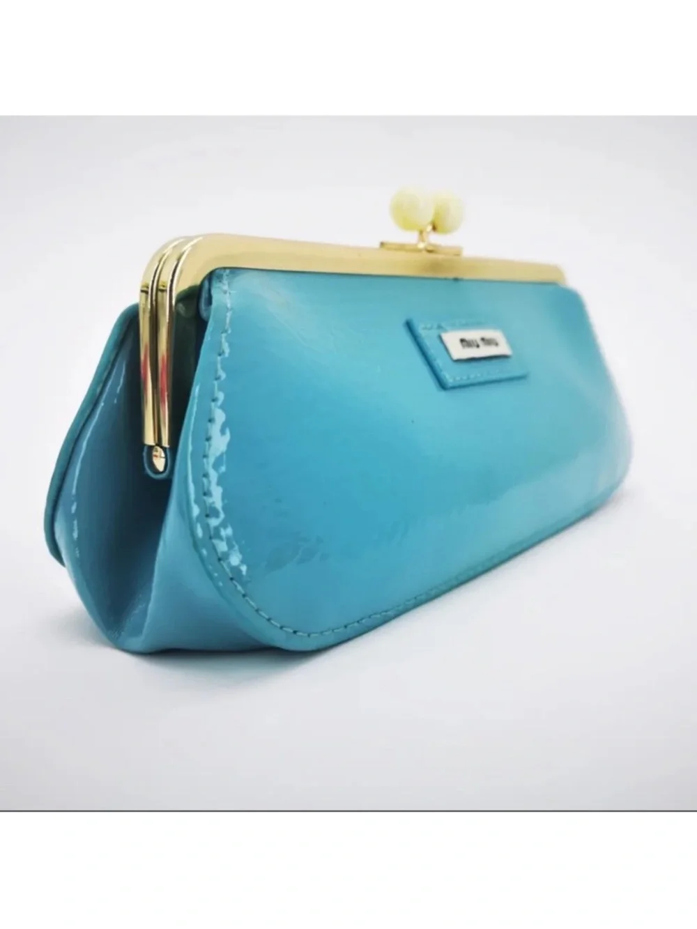 Miu Miu Turquoise Leather Kiss-Lock Shoulder Clutch
